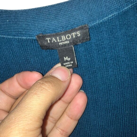 Talbots petites blue ribbed gold button accents long sleeve sweater MP - Picture 2 of 5